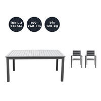 SITZGRUPPE CASA MADERA - 3 tlg. - Anthrazit/Hellgrau, Glas/Metall - Home Deluxe