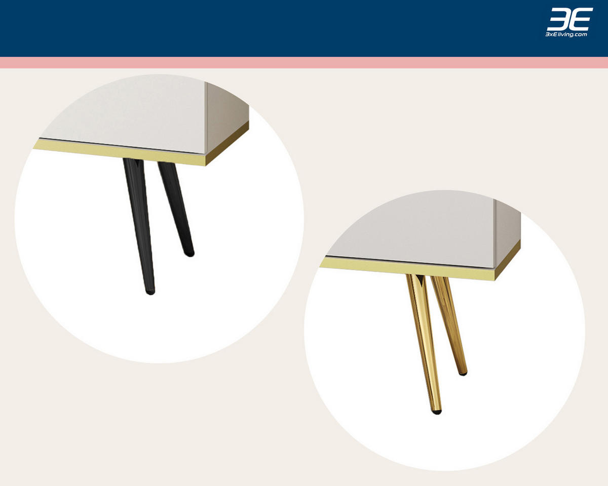 TV-SCHRANK mit weißen Lamellen, goldenen Beinen, 135 x 32 x 53 cm, zum Öffnen durch Drücken - Goldfarben/Weiß, Holzwerkstoff/Metall (135/53/32cm) - 3XE LIVING