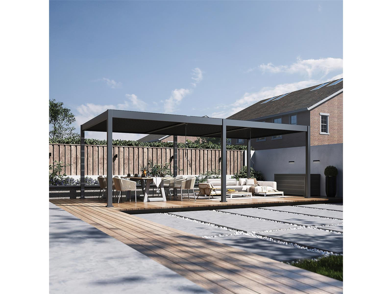 LAMELLENDACH-PERGOLA Oasis 3,6x7,2 m Anthrazit Aluminium - Grau, Kunststoff (80/175/120cm) - Green Spirit