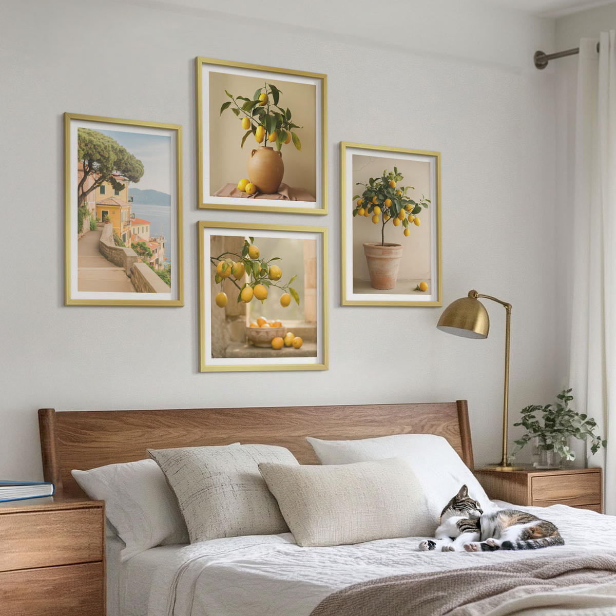 BILDER SET 4er Set - 50x50 cm & 40x60 cm Goldrahmen - Zitronenbäume im Topf - Goldfarben, Kunststoff (50/50cm) - TULUP