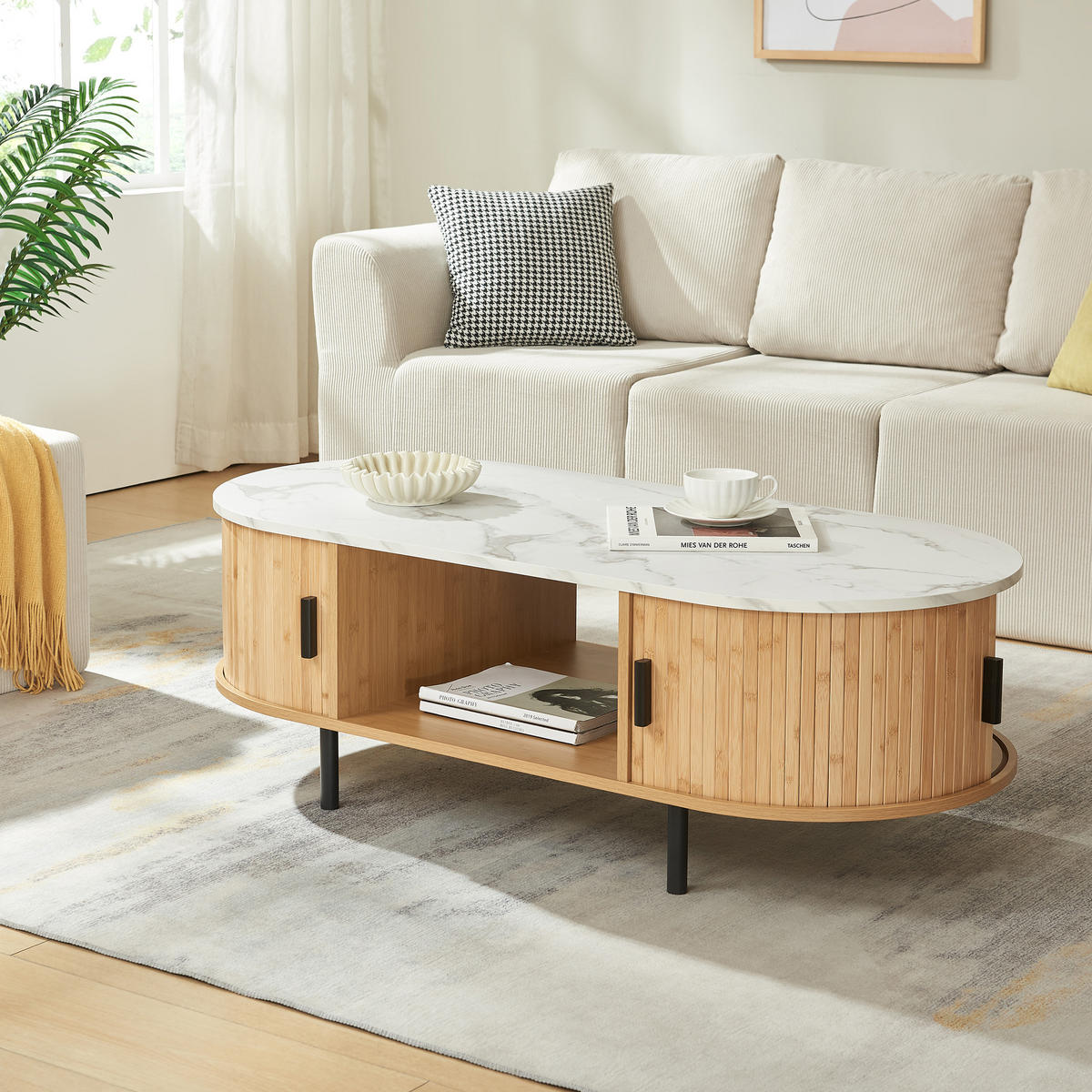 COUCHTISCH Tvedestrand 120/55/40 cm - Weiß/Naturfarben, Holzwerkstoff/Metall (55/120/40cm) - [en.casa]