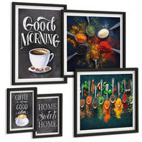 BILDER SET 5er Set - 50x50 cm & 20x30 cm & 40x60 cm Schwarzer Rahmen - Gewürze, Kaffee, Tasse, Kräuter - Schwarz, Kunststoff (40/60cm) - TULUP