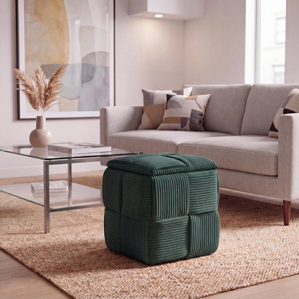 HOCKER Grün - Grün, Textil (40/43/40cm) - MCW