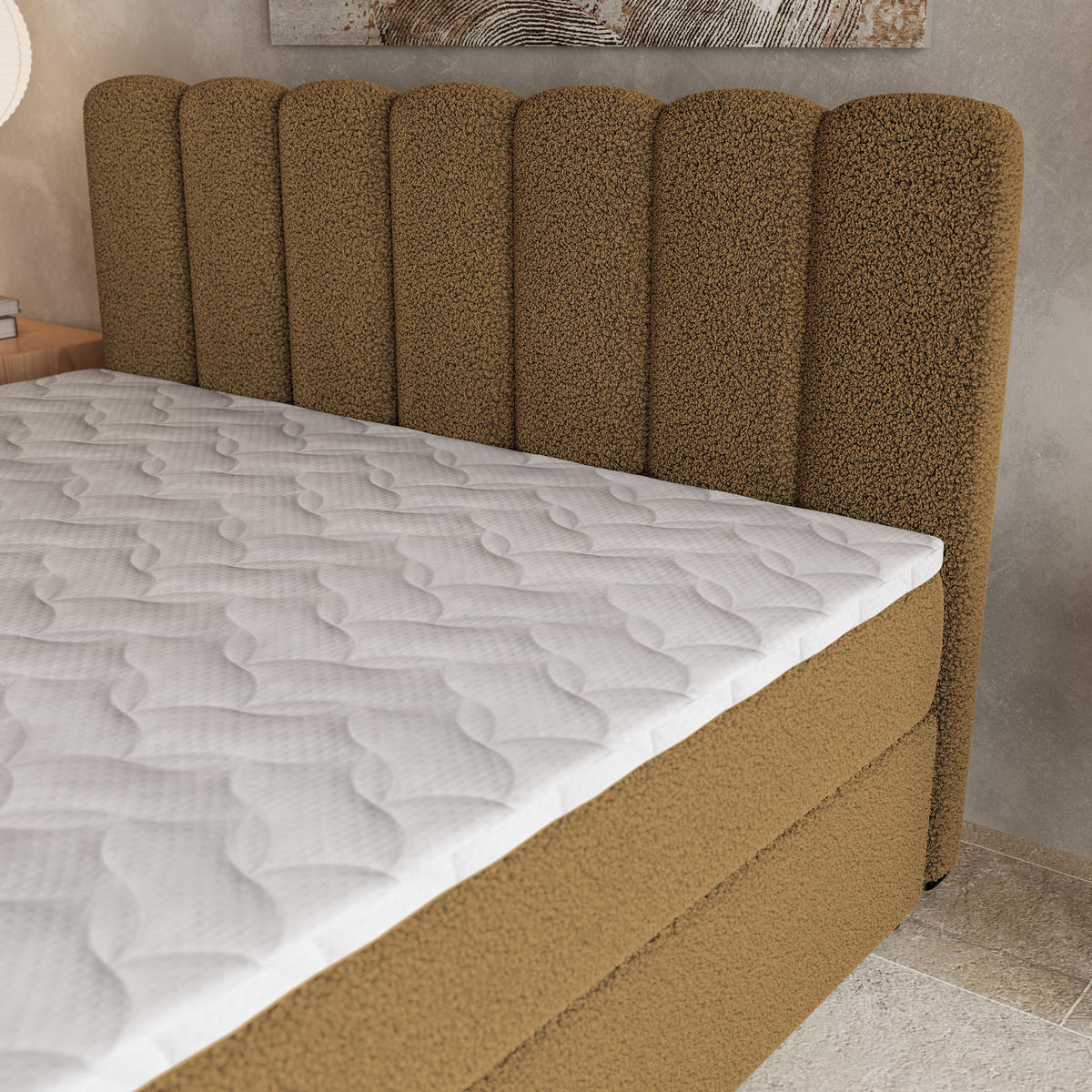 BOXBETT SOLIA 140x200 cm mit Matratze und Topper, H2+H3 - Orange - Orange, Holz (140/200cm) - MASSENO