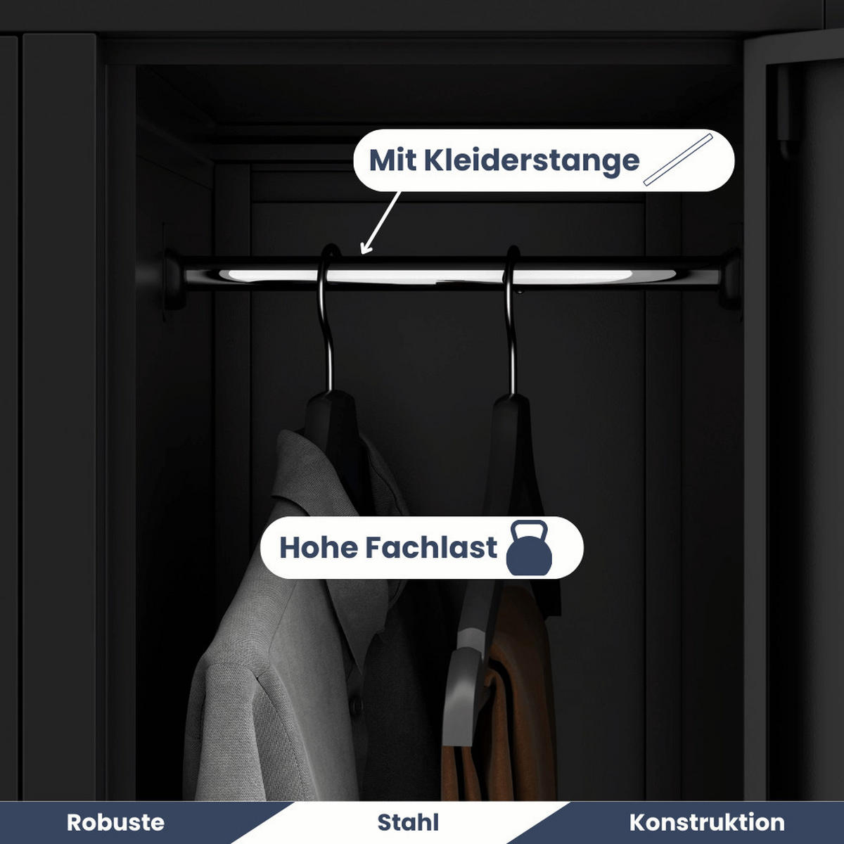 UMKLEIDESCHRANK Spind BERLIN 10 Abteile 172x136x45cm Schwarz - Schwarz, Metall (136/172/45cm) - DELUKE