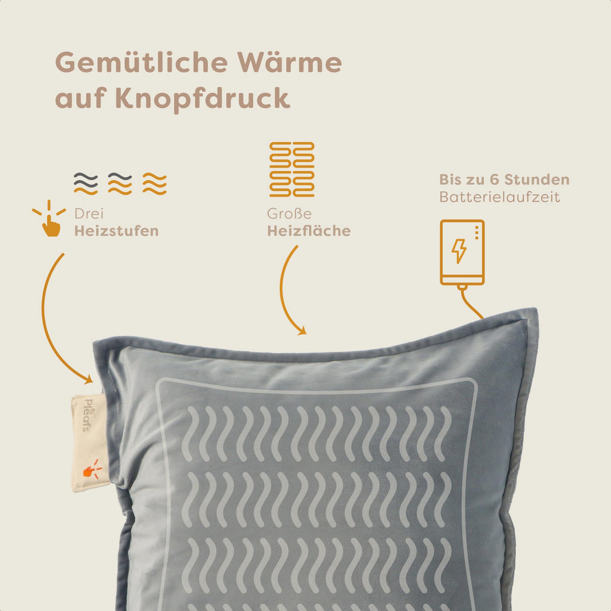 HEIZKISSEN Plush 45x45cm Black Coral - Grau, Textil (45/45cm) - Pleafs