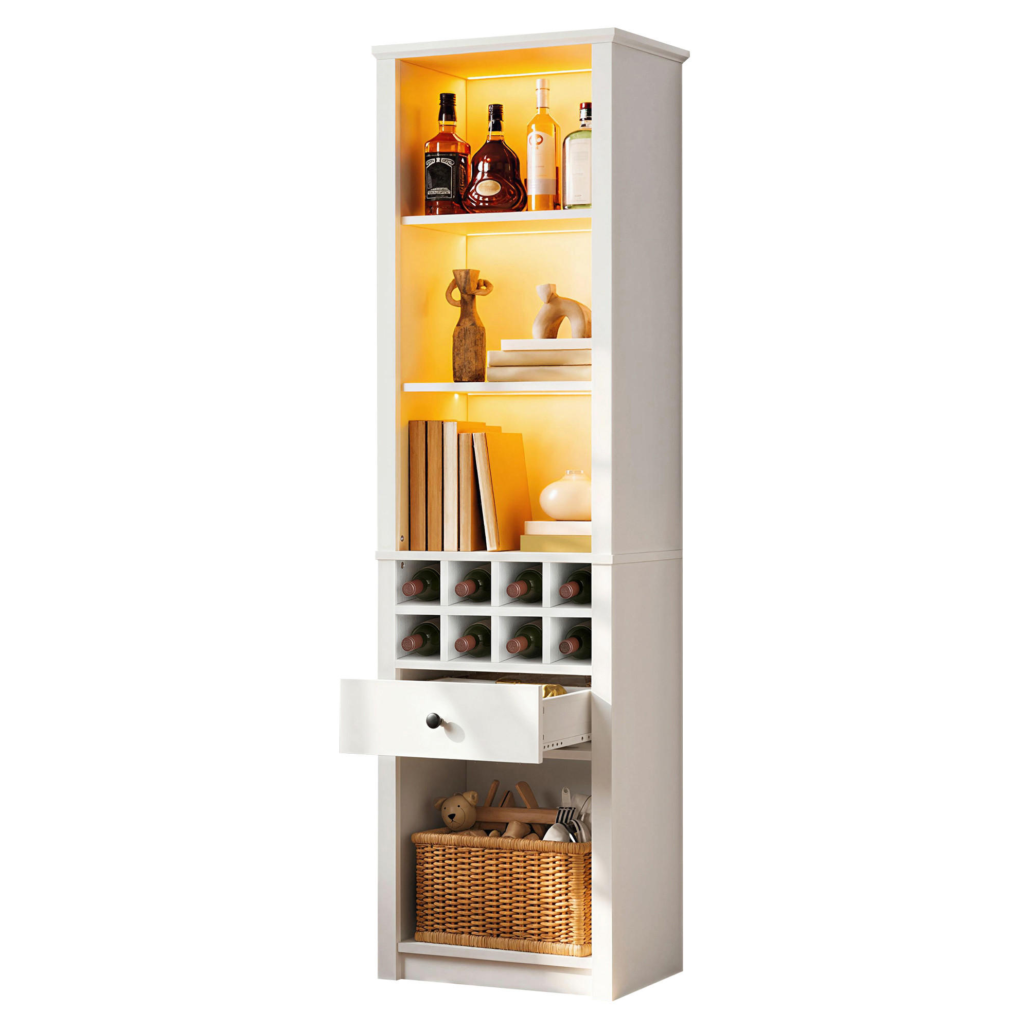 VITRINE 55x40x200 cm Weiß mit LED und 12 Fächern - Weiß, Holzwerkstoff (55/200/40cm) - FLIEKS