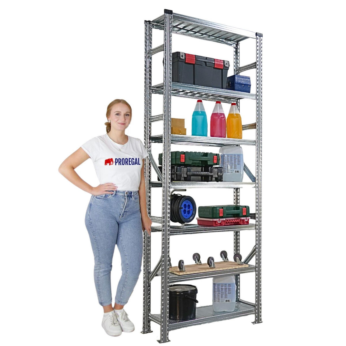 FACHBODENREGAL Proximo Stecksystem 250x360x32cm 7 Ebenen Beidseitig nutzbar Verzinkt - Silberfarben, Metall (360/250/32cm) - PROREGAL