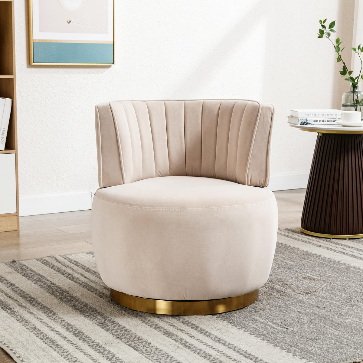 SESSEL Samt Beige drehbar - Beige, Holzwerkstoff/Textil (62.5/69.5/62cm) - WISHDOR