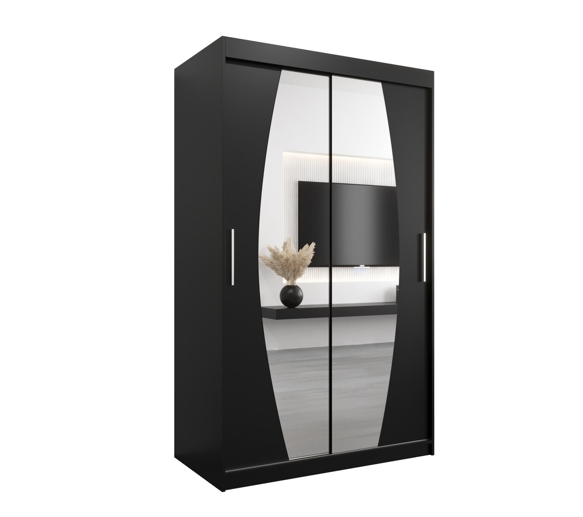 Abiks Möbel Schwebetürenschrank Schwarz, Schwarz 120x200x62 cm