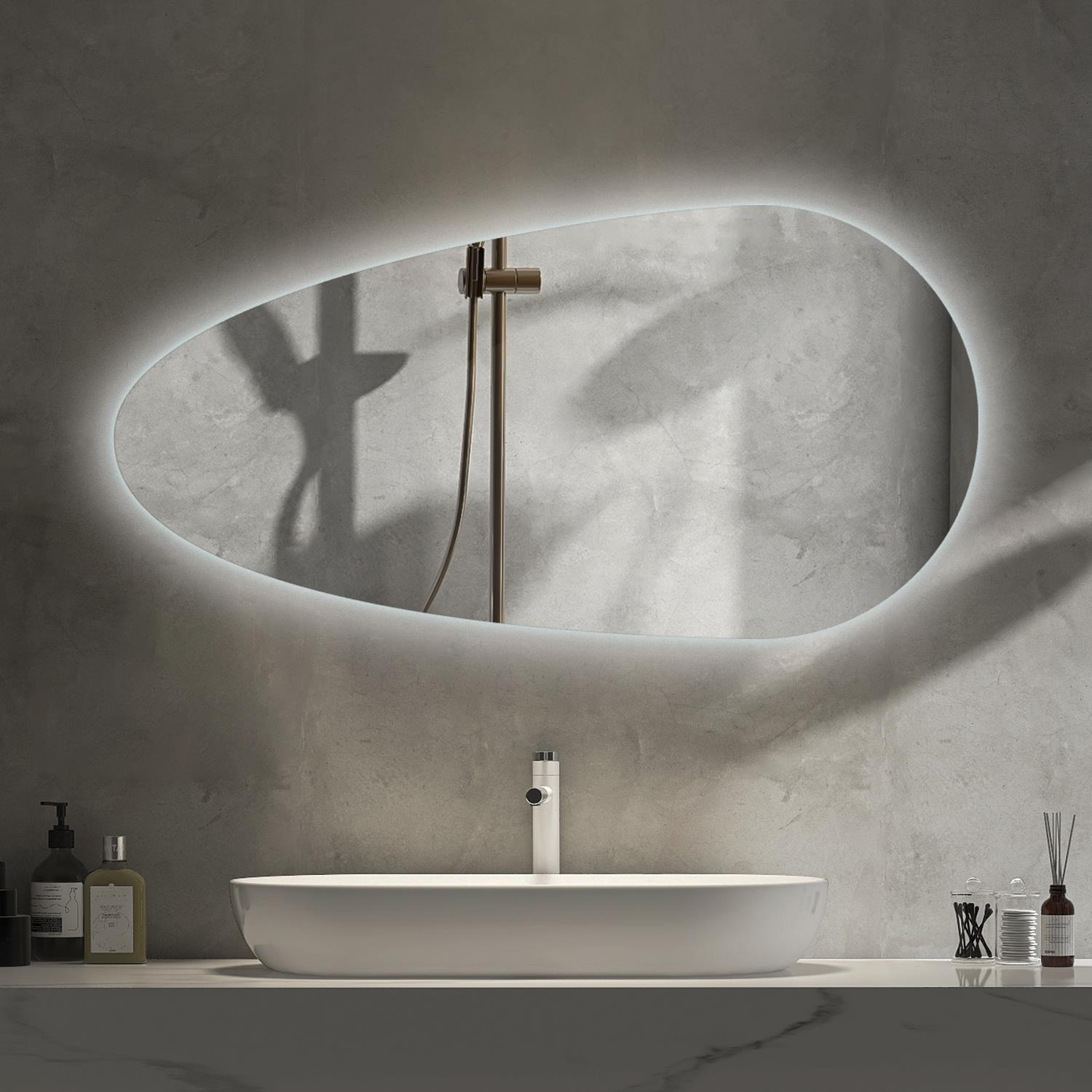 LED SPIEGEL 45 x 90 cm Tropfenform Kaltweiß 6500K - Transparent, Glas (45/90/0.4cm) - TULUP