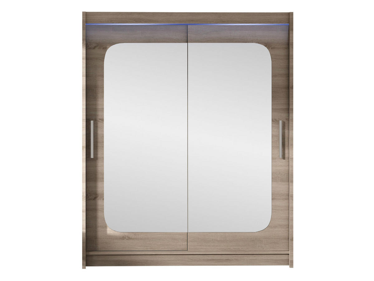 SCHWEBETÜRENSCHRANK Westa XII, mit RGB LED Beleuchtung - Silberfarben/Trüffeleichefarben, Holzwerkstoff/Metall (150/200/58cm) - MIRJAN24