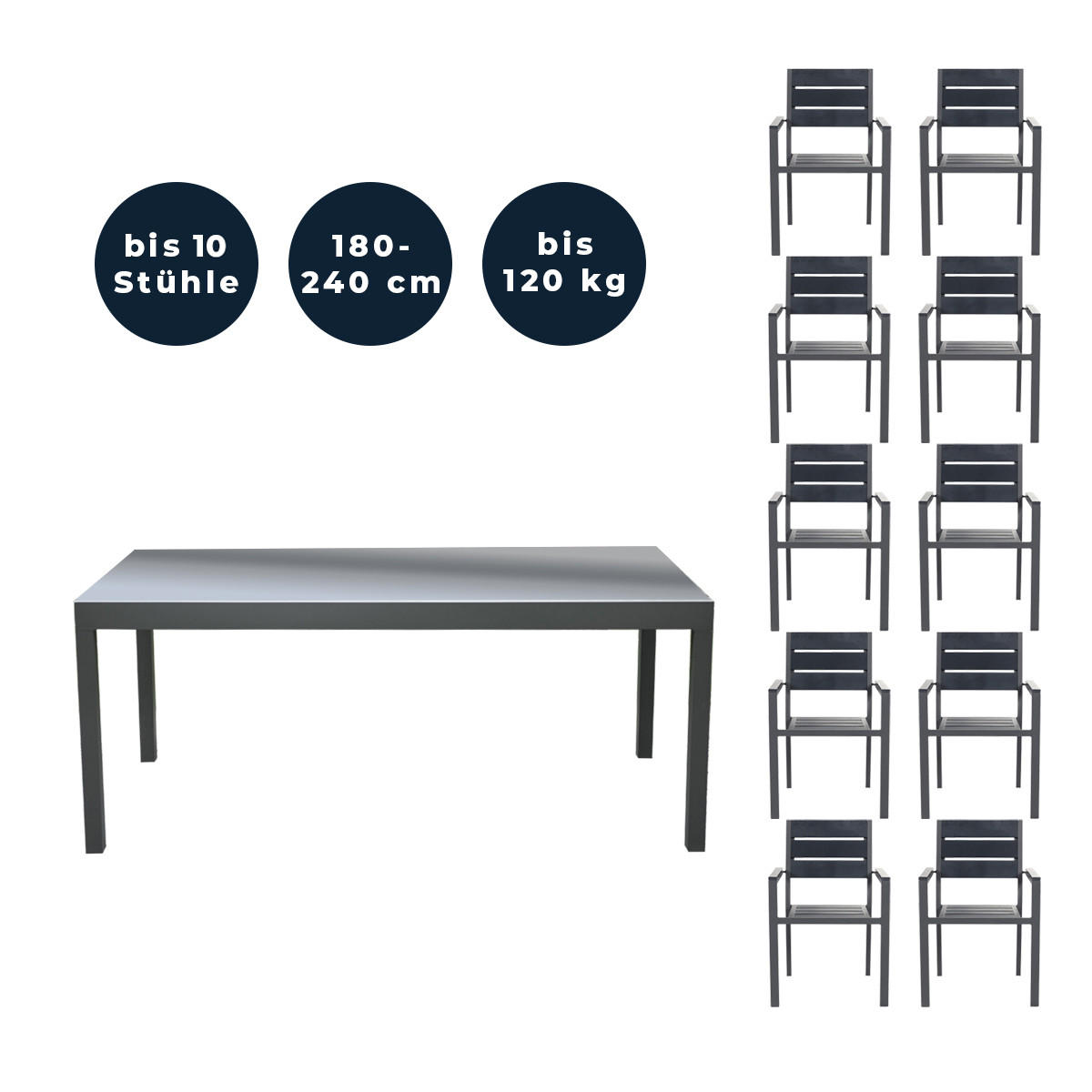 SITZGRUPPE SOL MADERA - 10 - Anthrazit/Hellgrau, Metall - Home Deluxe