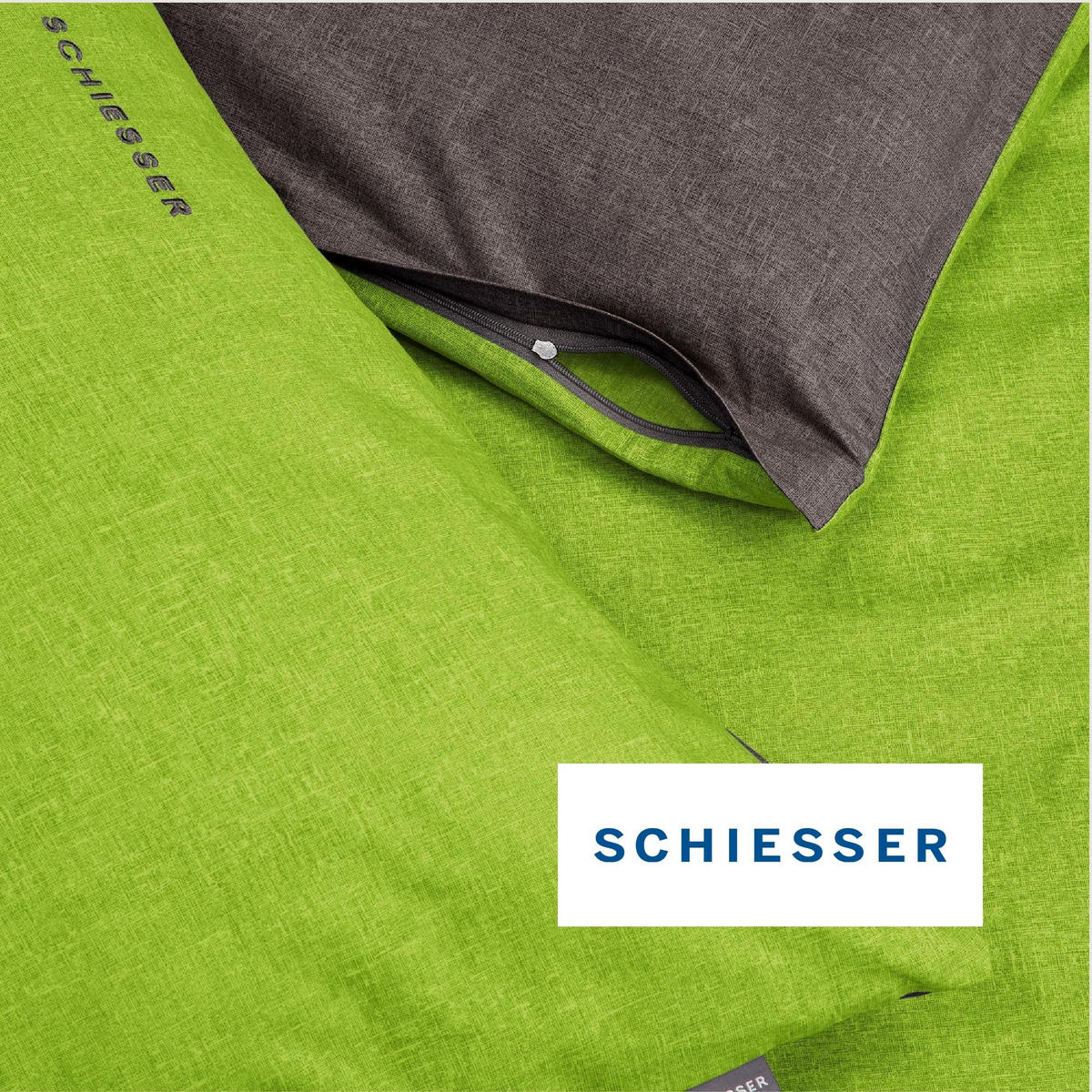 BETTWÄSCHESET Doubleface - Renforcé - 2-teilig - 155 x 220 cm - Grün-Dunkelgrau - Dunkelgrau/Grün, Textil (155/220cm) - SCHIESSER