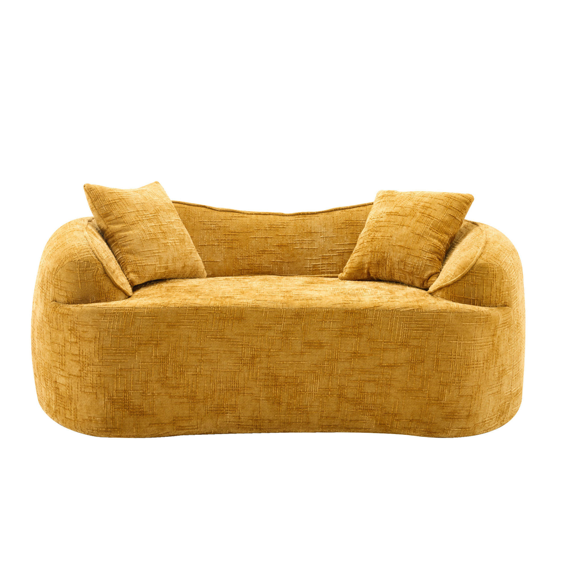 SOFA 2-Sitzer gebogen in Gelb mit Armlehnen und 2 Kissen 170/87/70 cm - Gelb, Kunststoff (170/70/87cm) - OKWISH