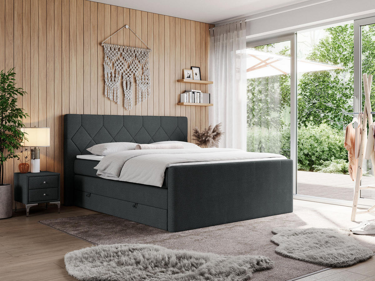 BOXSPRINGBETT KING EIGAR 140/200 Dunkelgrau Struktur - H4 - Dunkelgrau, Holz/Textil (140/200cm) - MKS