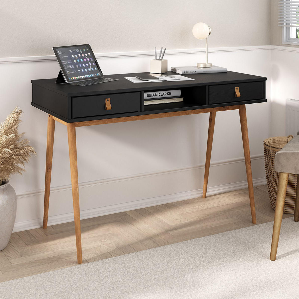 SCHREIBTISCH KIM schwarz/Eiche - Eichefarben/Schwarz, Holz (50/110/76cm) - IDIMEX