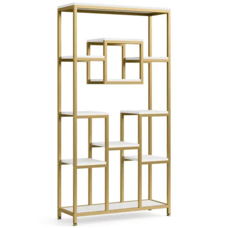 BÜCHERREGAL Gold/Weiß 11 offene Fächer 90/34/182,5 cm - Goldfarben, Metall (90/182.5/34cm) - PANGIVO