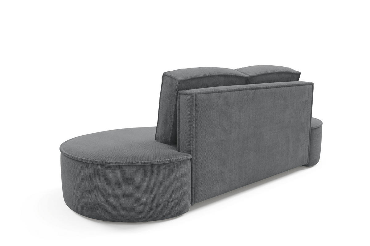 SOFA Molly – Freistehendes halbrundes Designsofa mit zwei eleganten, abnehmbaren RückenKissen, Curio Stoff, Größe: 234x101x88 cm, Grau - Grau, Holz/Textil (234/88/101cm) - DomoHome