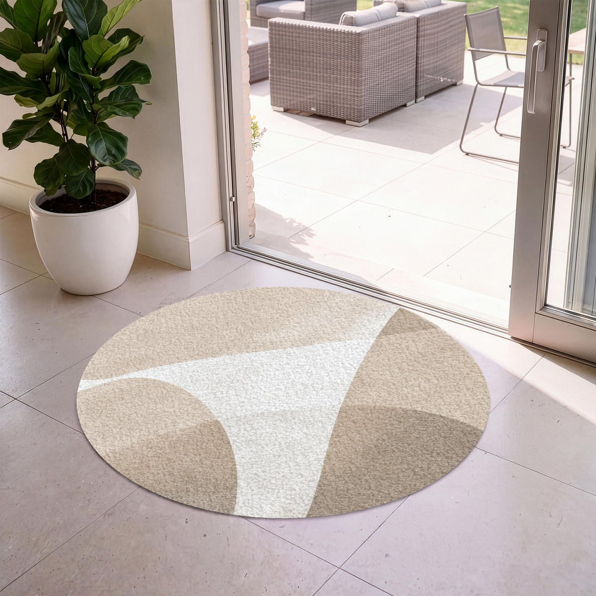 FUSSMATTE Glatte Oberflächen - Harmonisch - Wellenförmig Schmutzfangmatte 120x120 cm - Beige, Kunststoff (120/120cm) - MuchoWow