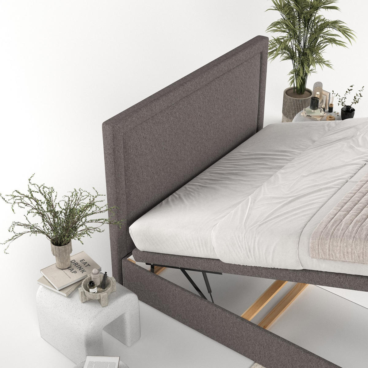 POLSTERBETT Salma mit Stauraum 140/200 cm Braun im Megan Stoff - Schwarz/Braun, Holz/Holzwerkstoff (140/200cm) - AltaBeds