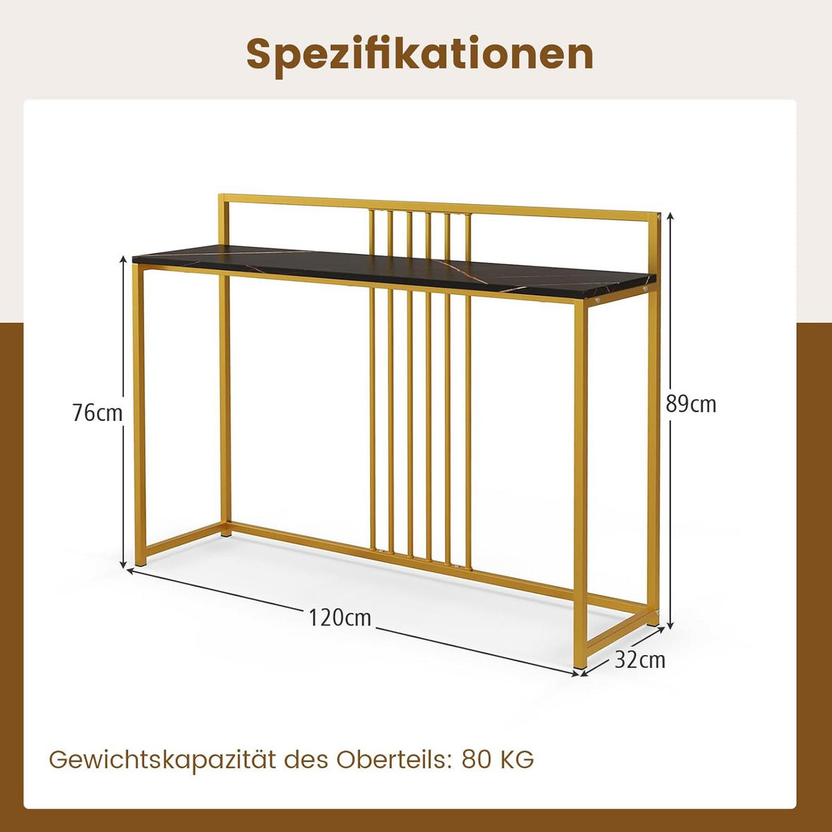 KONSOLENTISCH 89cm Schwarz - Schwarz, Holz (120/32/89cm) - COSTWAY