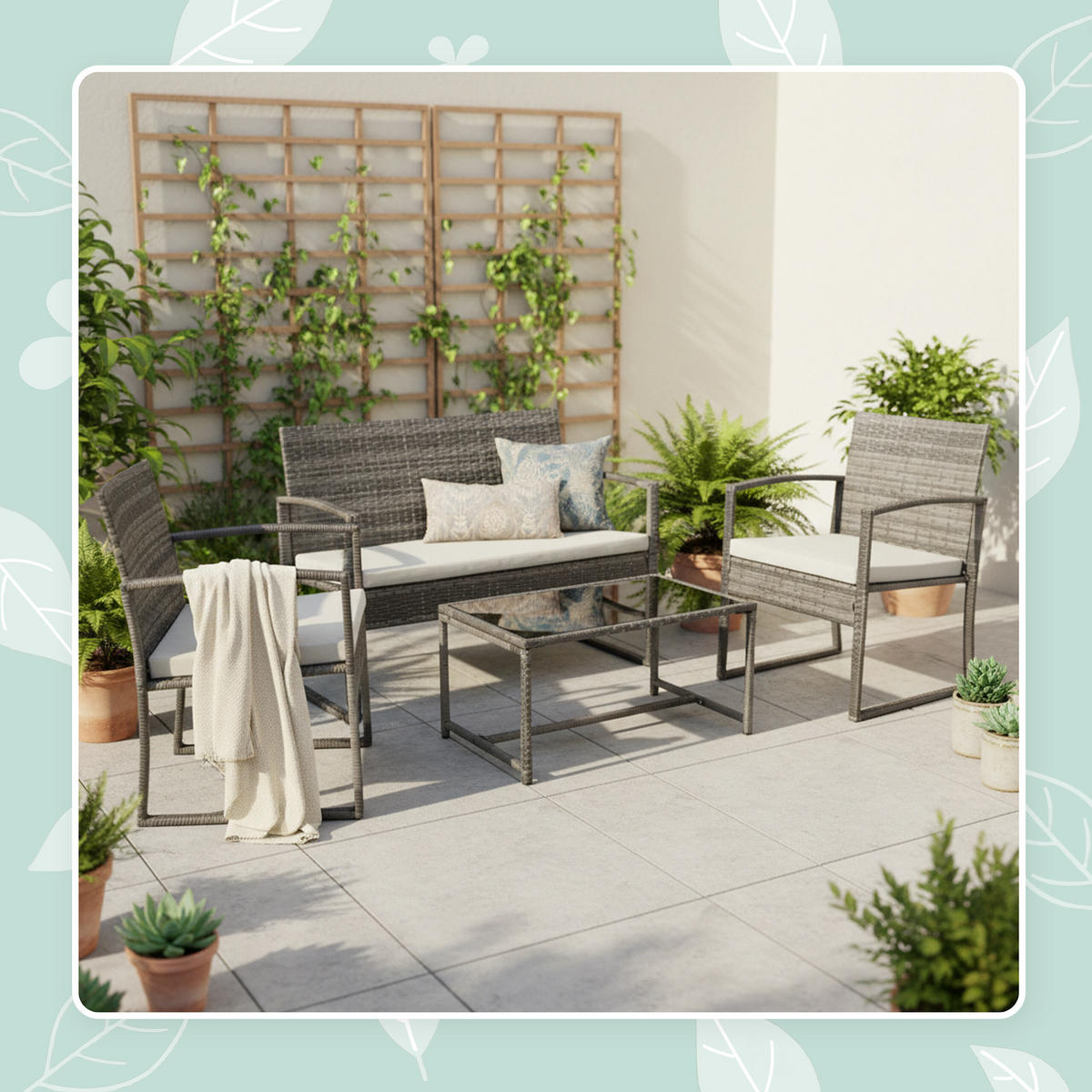 4-TLG.GARTENMÖBEL-SET - Grau, Glas/Kunststoff - Relaxdays