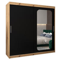 SCHWEBETÜRENSCHRANK 200/200/62 2-türig - Silberfarben/Schwarz, Holz/Kunststoff (200/200/62cm) - Abiks Möbel