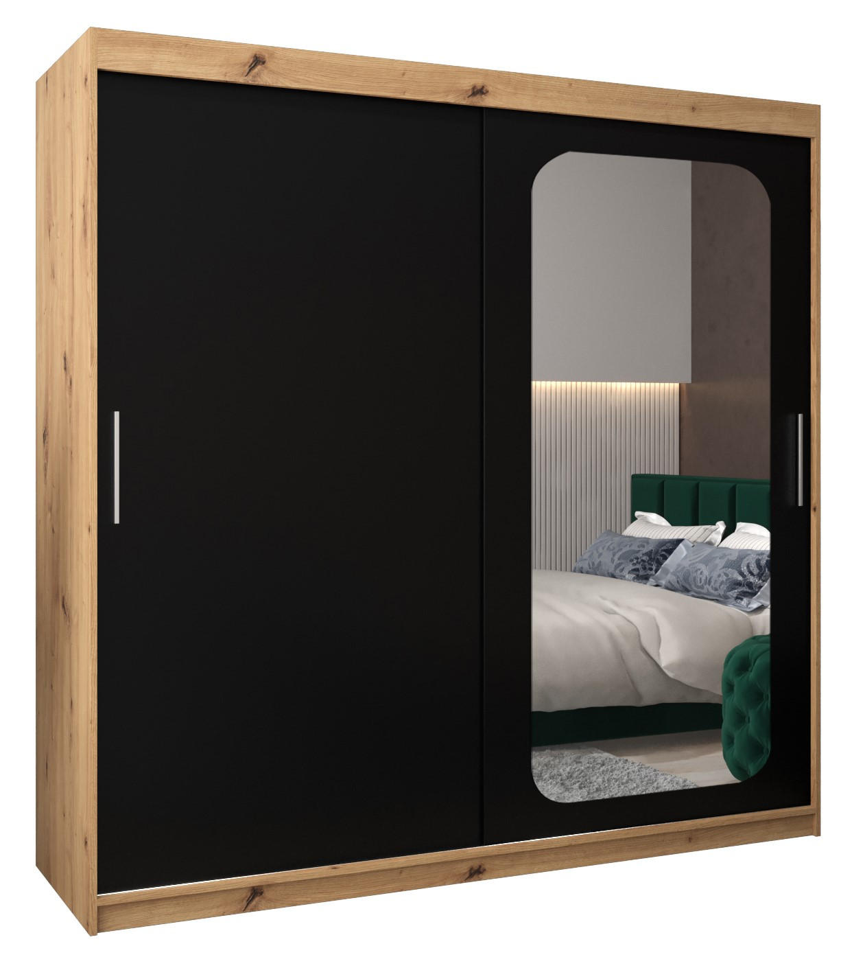 Abiks Möbel SCHWEBETÜRENSCHRANK Eiche Artisan, Schwarz 200cm × 62cm × 200cm
