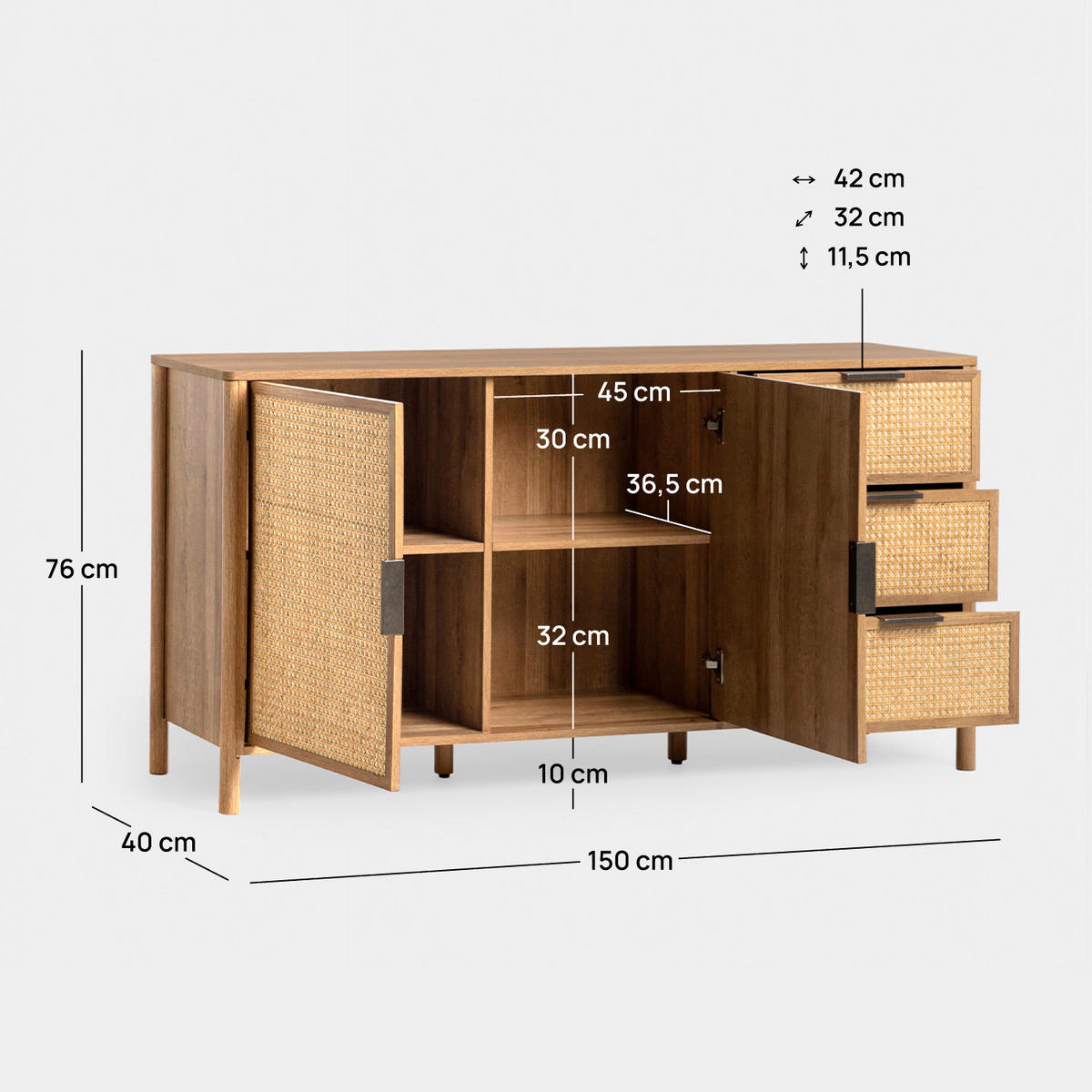 ANRICHTE NIEDRIGE Bent Natürlich 150 cm x 76 cm - Naturfarben, Holzwerkstoff (150/76/40cm) - Klast Home