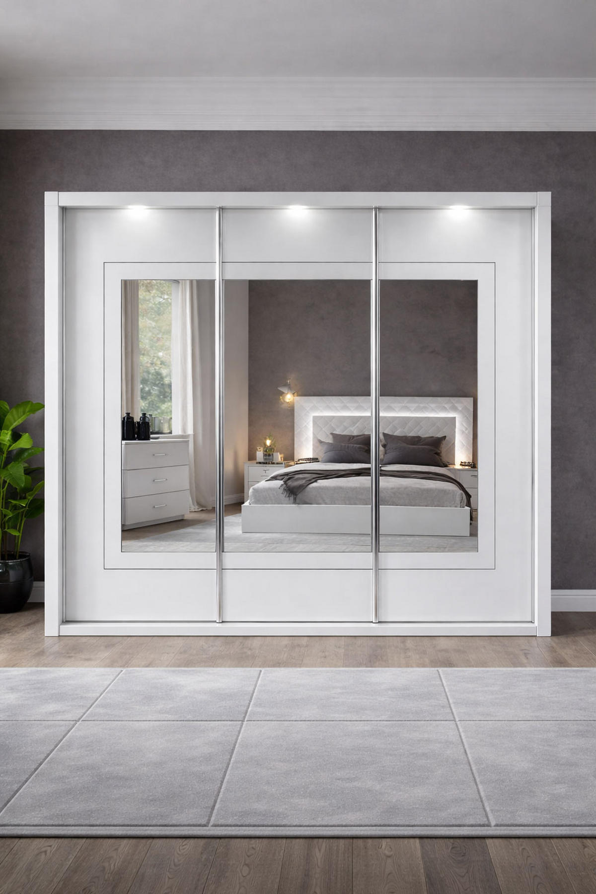 SCHIEBETÜRENSCHRANK Panarea weiß Hochglanz 208 / 67 / 213cm - Weiß Hochglanz/Weiß, Holzwerkstoff/Metall (208/213/67cm) - Feldmann-Wohnen