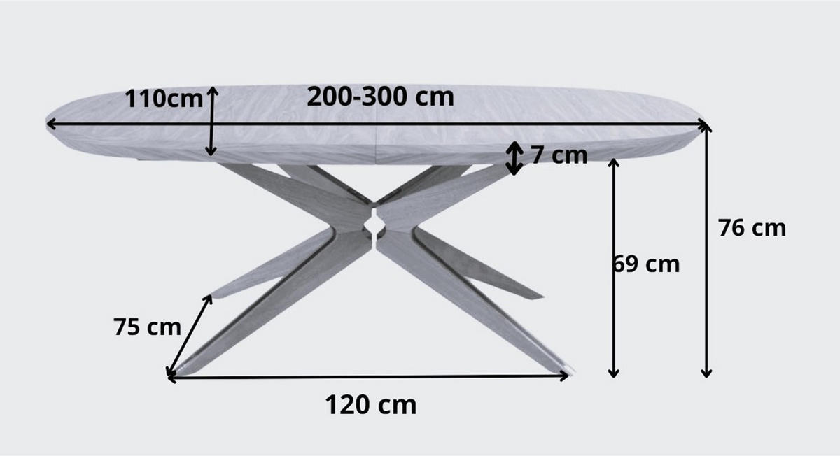 ESSTISCH BASTION Ausziehbar 200 - 300 / 110 x 76 cm - Eichefarben/Schwarz, Holz (200/110/76cm) - MASSENO
