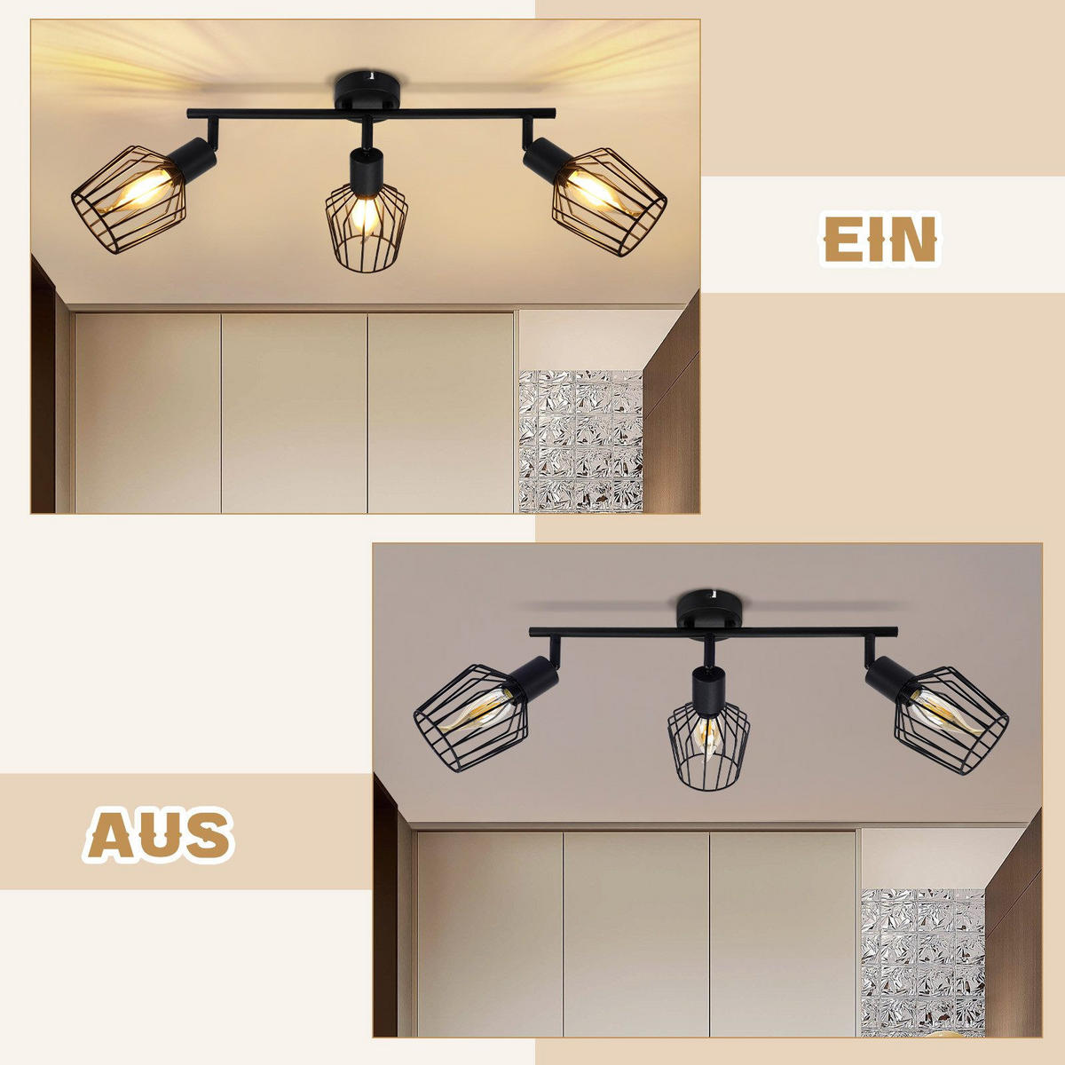 STRAHLER Franziska 3-flammig 46/10/10 cm - Schwarz, Metall (46/10/10cm) - Nettlife