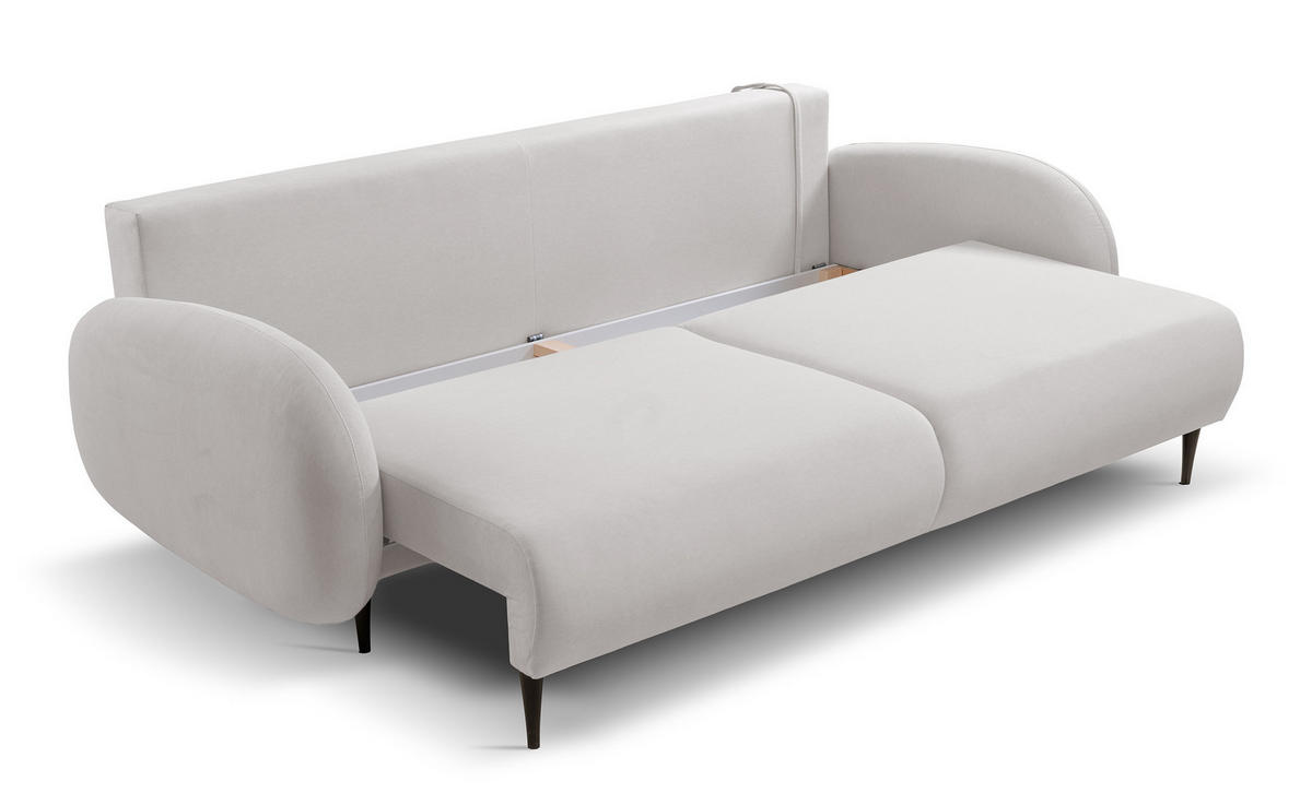 SCHLAFSOFA Bafra Creme Velours - Creme/Schwarz, Holz/Textil (232/92/102cm) - Selsey