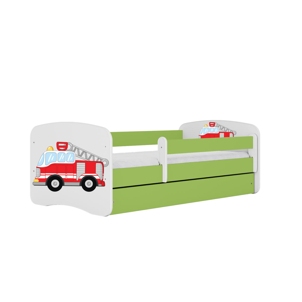KINDERBETT Löschzug mit Schublade 140/70 80/61/144 - Grün, Holzwerkstoff (70/140cm) - RAUMHIRSCH FURNITURE