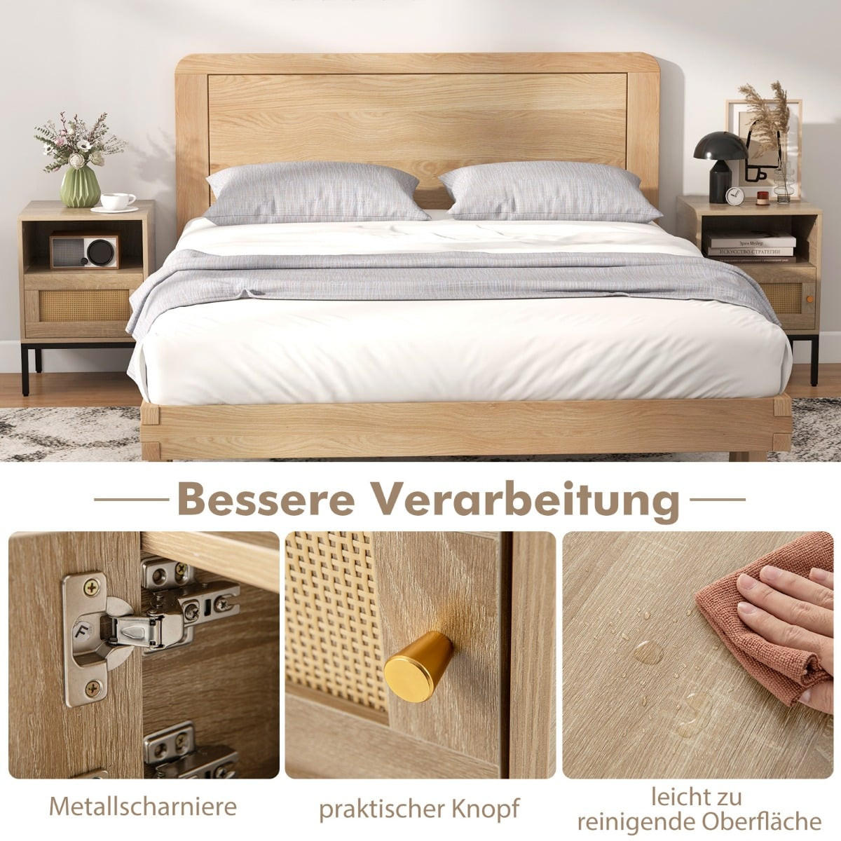 NACHTTISCH Natur mit Regal und Schrank, 40x40x57 cm - Edelstahlfarben/Naturfarben, Holzwerkstoff/Metall (40/57/40cm) - DESIGN IN