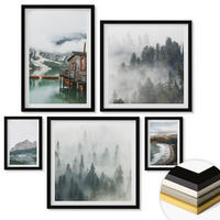 WANDBILDER 5er-Set - 50x50 cm & 20x30 cm & 40x60 cm Schwarzer Rahmen - Holzhausboot an Bergstränden - Schwarz, Kunststoff (40/60cm) - ArtPrintCave
