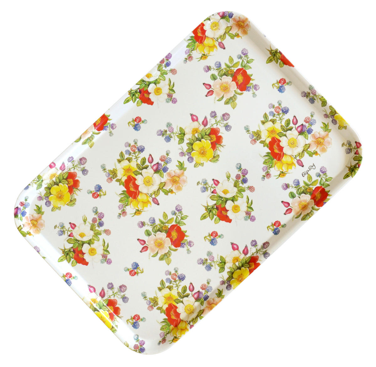 TABLETT Wildrosen, rechteckige Melamin Serviertablett 45x31 cm - Multicolor, Kunststoff (31/2/45cm) - Lashuma