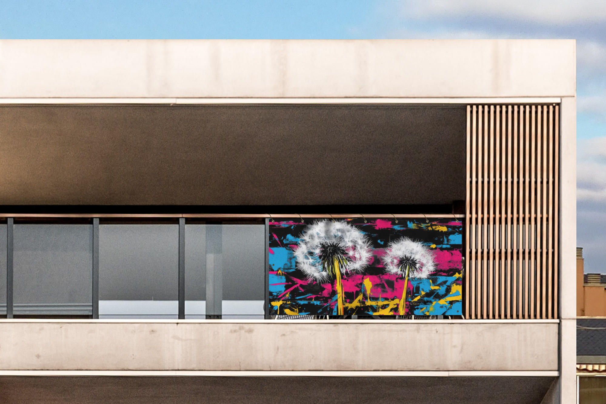 BALKON-SICHTSCHUTZ Straßenkunst - Bunt - Wand - Schwarz, Kunststoff (200/110cm) - MuchoWow