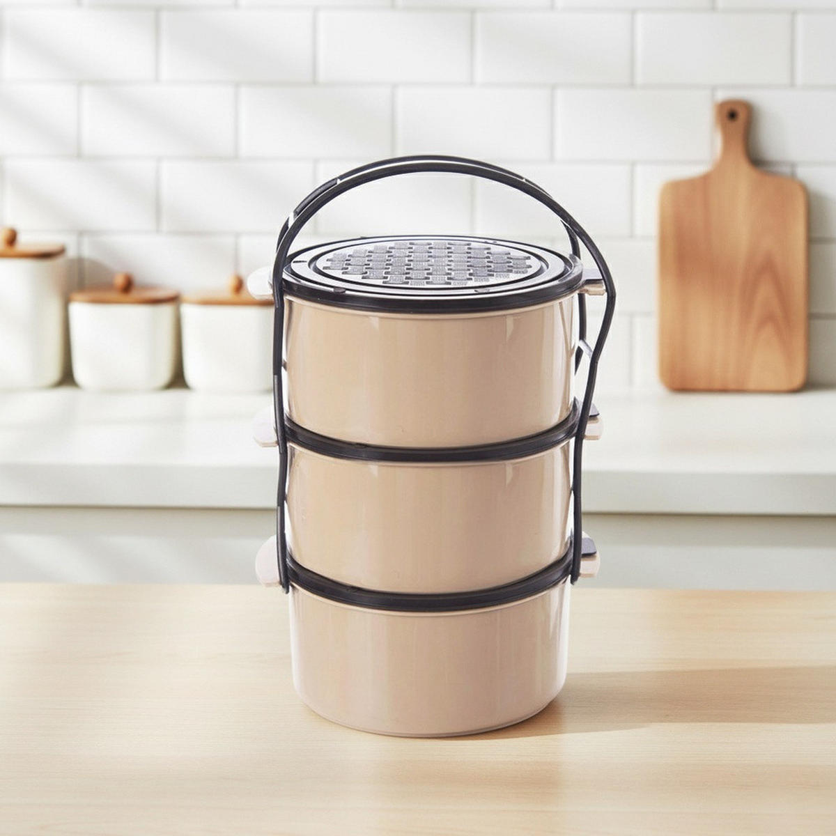 LUNCHBOX Dreistöckige aus Kunststoff 3 x 1,5 l - Braun, Kunststoff (16.5/24/16.5cm) - Orion 