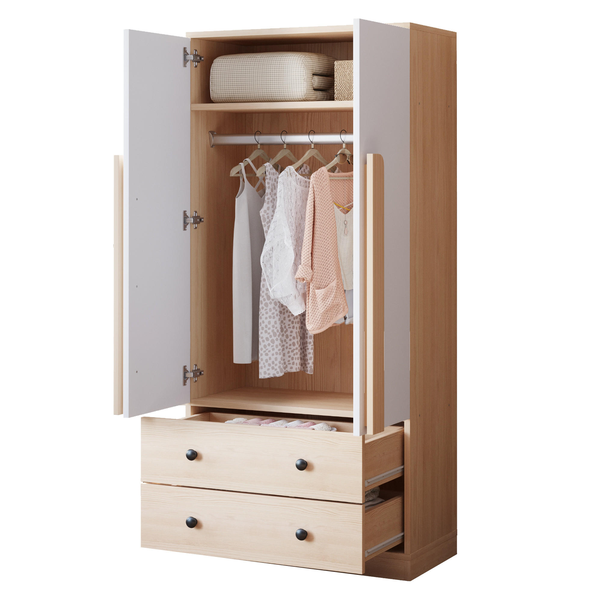 KLEIDERSCHRANK 70/40/170 cm in Natur/Weiß mit 2 Türen und 2 Schubladen - Naturfarben, Holz (70/170/40cm) - BEAOK
