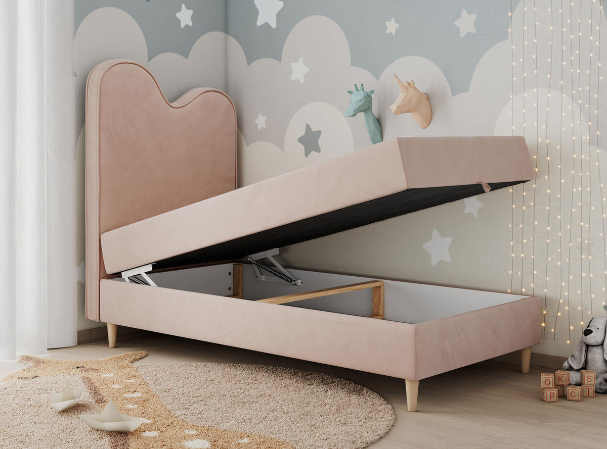 BOXBETT FLOW 90/180 Rosa Velvet - H3 - Rosa, Holz/Textil (90/180cm) - MKS