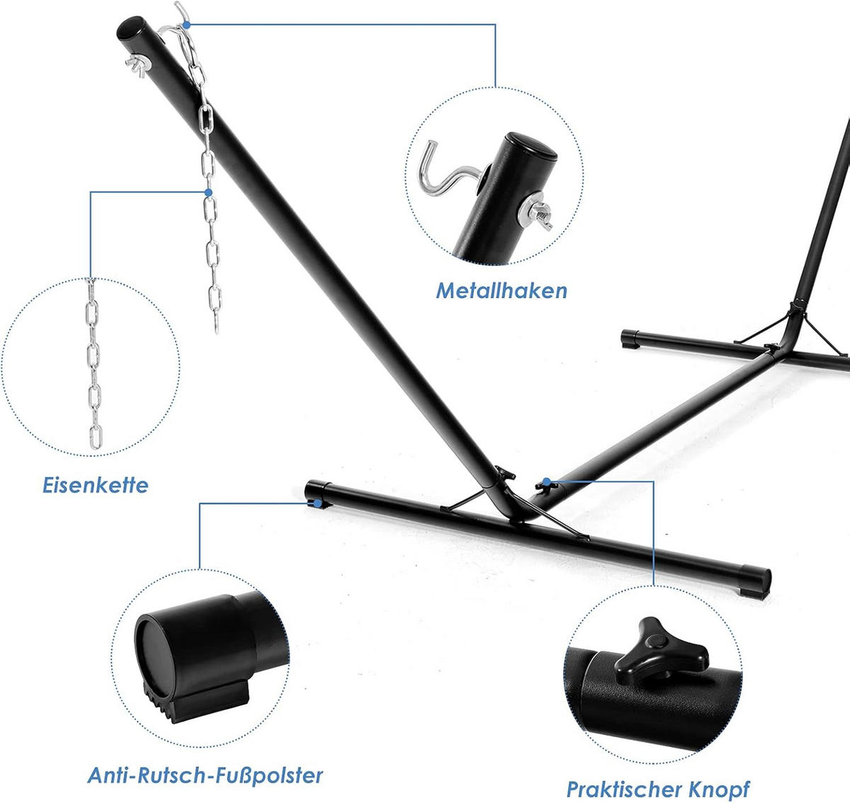 STATIV för hängmatta Svart - Svart, Metall (100/325/106cm) - COSTWAY