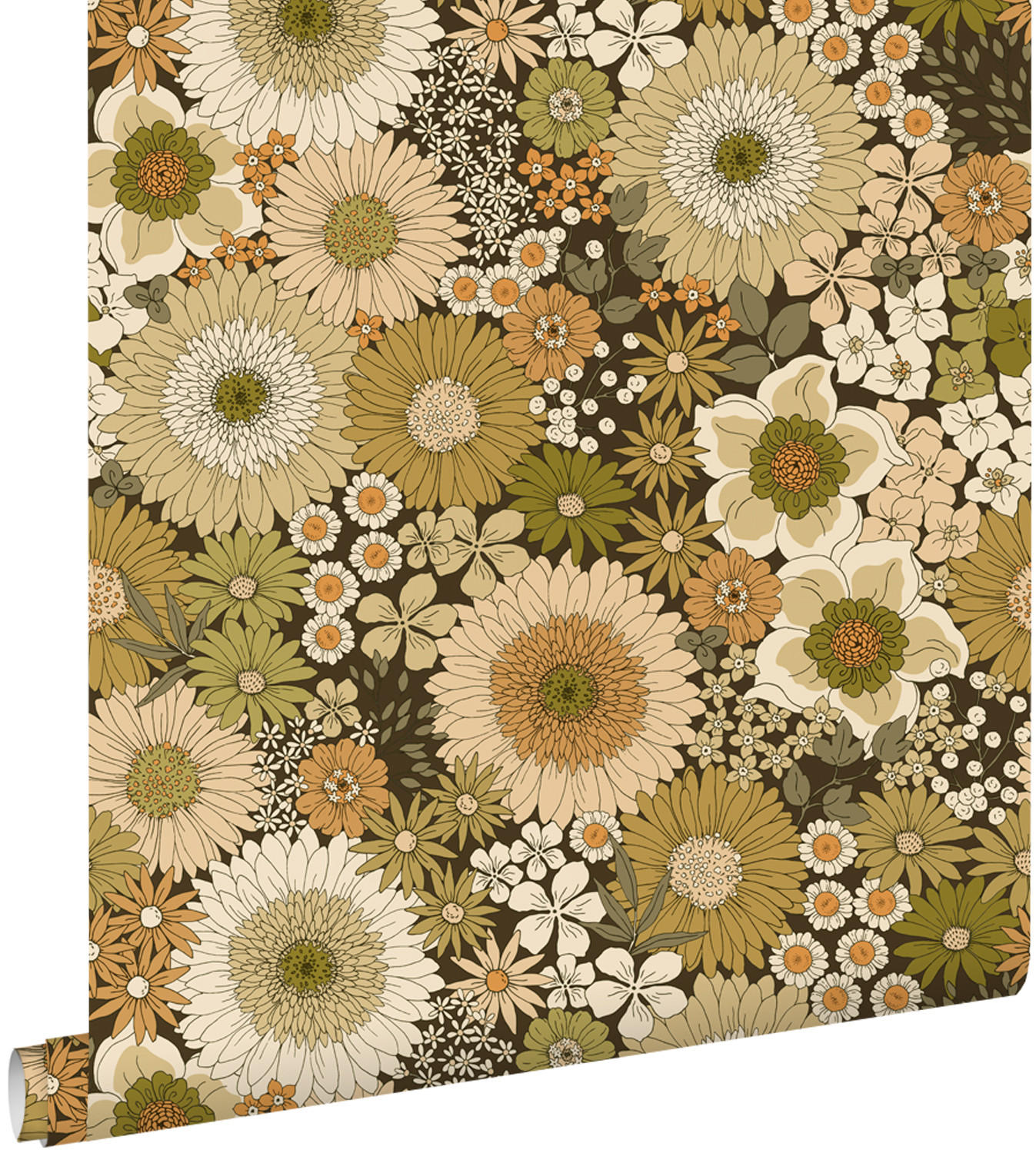 TAPETE Retro Blumen 50 x 900 cm - Grün, Papier (50/900cm) - ESTAhome