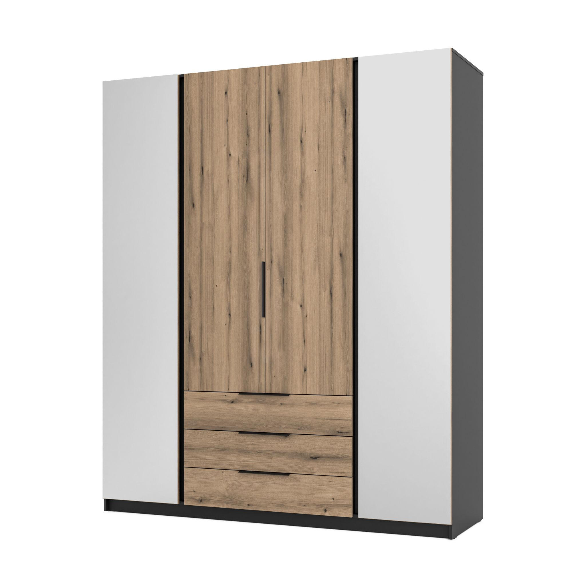 DREHTÜRENSCHRANK CAGLIARI 200/239/61,9cm 4-türig mit Spiegel Schwarz - Goldfarben/Schwarz, Holzwerkstoff (200/239/61.9cm) - MASSENO