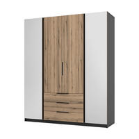 DREHTÜRENSCHRANK CAGLIARI 200/239/61,9cm 4-türig mit Spiegel Schwarz - Goldfarben/Schwarz, Holzwerkstoff (200/239/61.9cm) - MASSENO