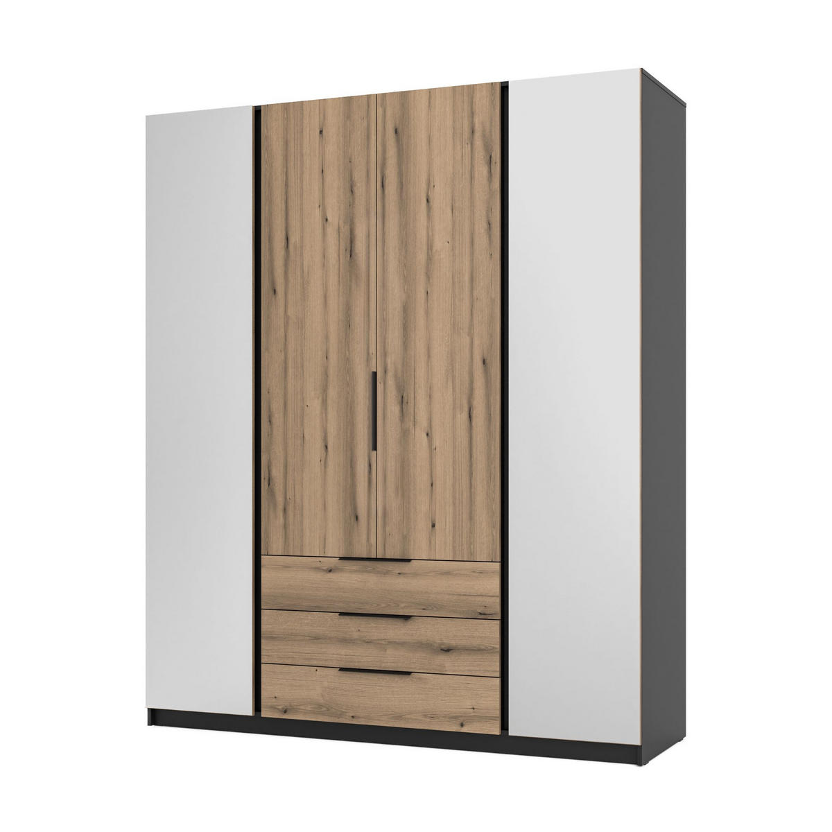 DREHTÜRENSCHRANK CAGLIARI 200/239/61,9cm 4-türig mit Spiegel Schwarz - Goldfarben/Schwarz, Holzwerkstoff (200/239/61.9cm) - MASSENO