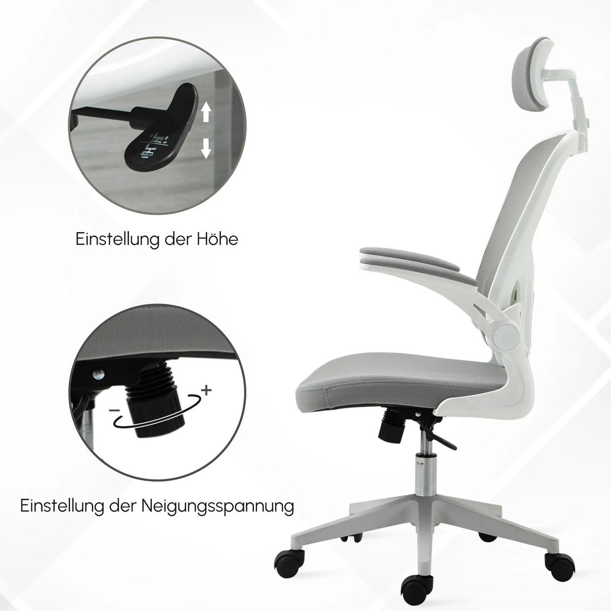 DREHSTUHL Grau, Kopfstütze, Wippfunktion - Grau, Metall (64/122/65cm) - SHOPENTRA