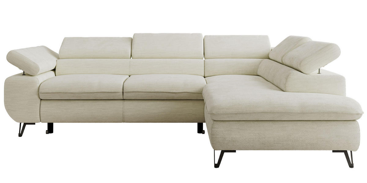 ECKSOFA PABLO L Creme Schenille glatt - Rechts Seite - Creme/Schwarz, Textil/Metall (273/208cm) - MKS