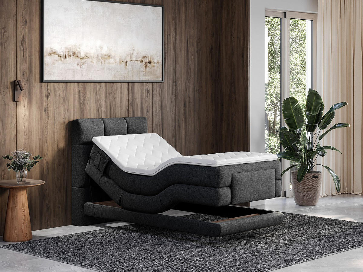 BOXSPRINGBETT - 1 Person - stoff - anthrazitgrau Lodi - Anthrazit, Textil (100/200cm) - Vente-Unique